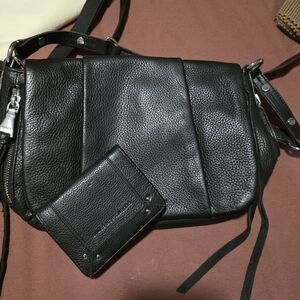 Black Leather Women's Bag and Wallet Set